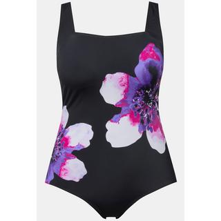 Ulla Popken  Maillot de bain à bonnets souples. Bretelles larges, se divisant en deux dans le dos. Matière recyclée, avec motif fleurs. 