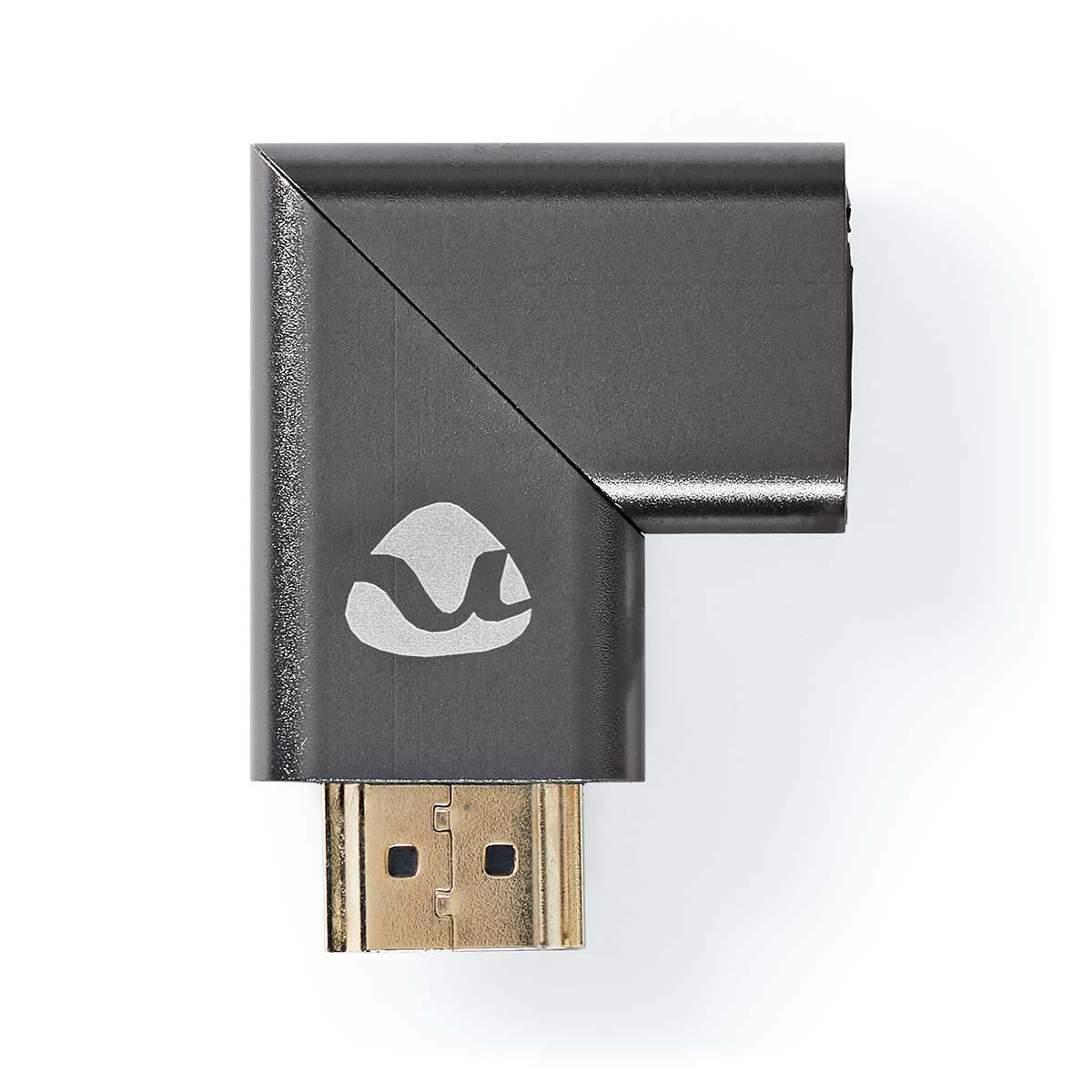 Nedis  HDMI™ Adapter | HDMI™ Male / HDMI™ Connector | HDMI™ Female / HDMI™ Output | Gold Plated | Angled Right | Aluminium | Grey With Metal | 1 pc. | Carton avec fenêtre couverte 