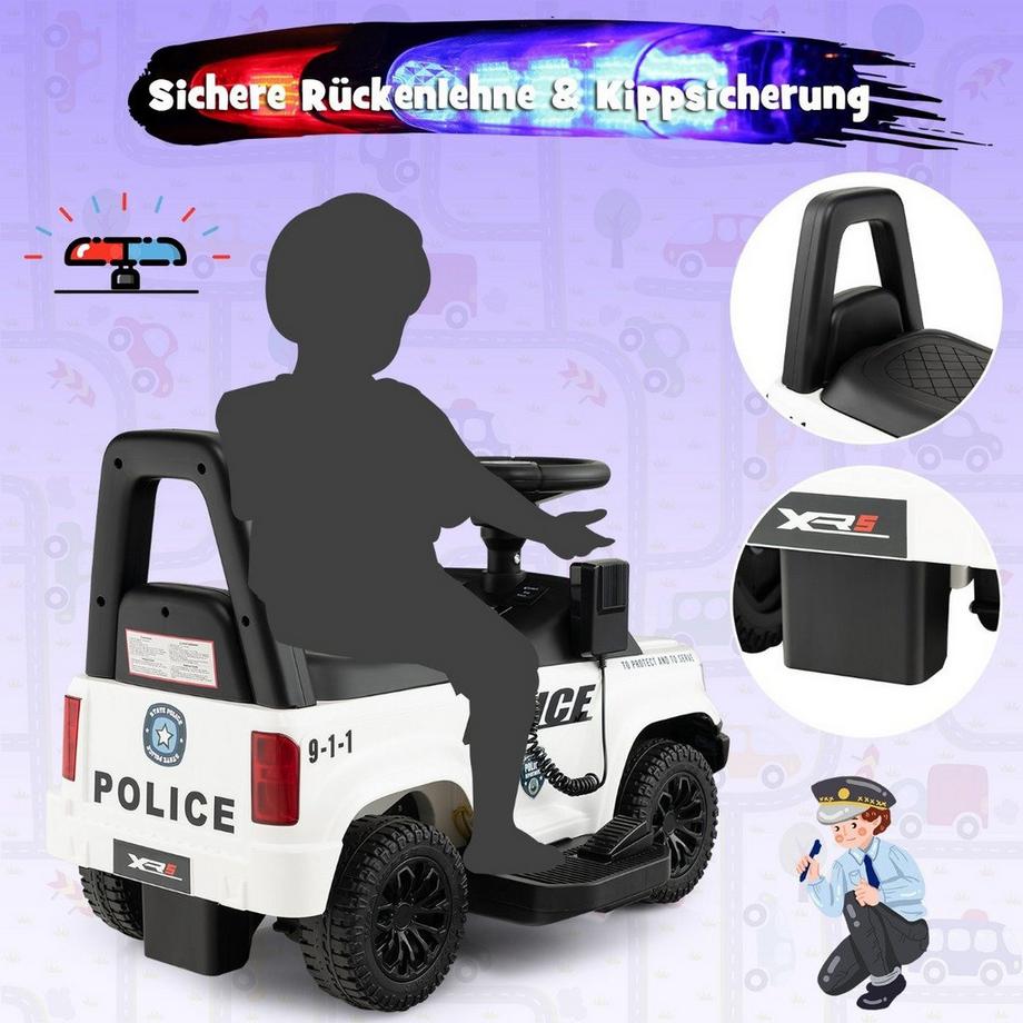 Northix  Polizei Elektroauto für Kinder 6V Elektrisches Kinderauto mit Stauraum Weiß 
