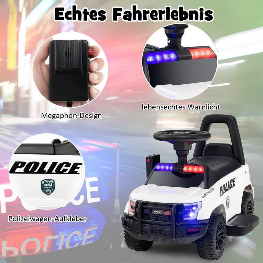 Northix  Polizei Elektroauto für Kinder 6V Elektrisches Kinderauto mit Stauraum Weiß 