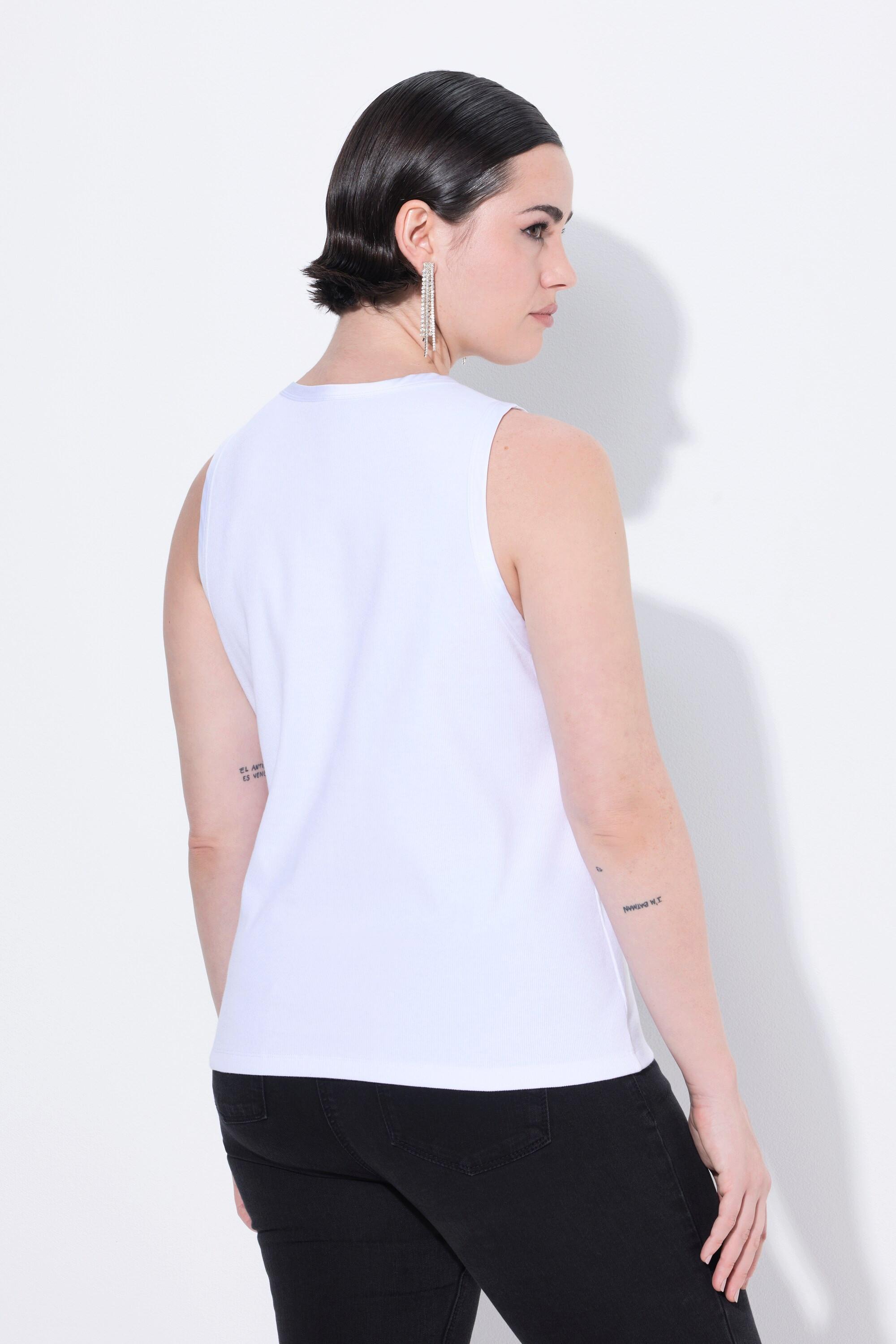 Ulla Popken Ripptop Slim Rundhals ärmellos mit Satinkante  