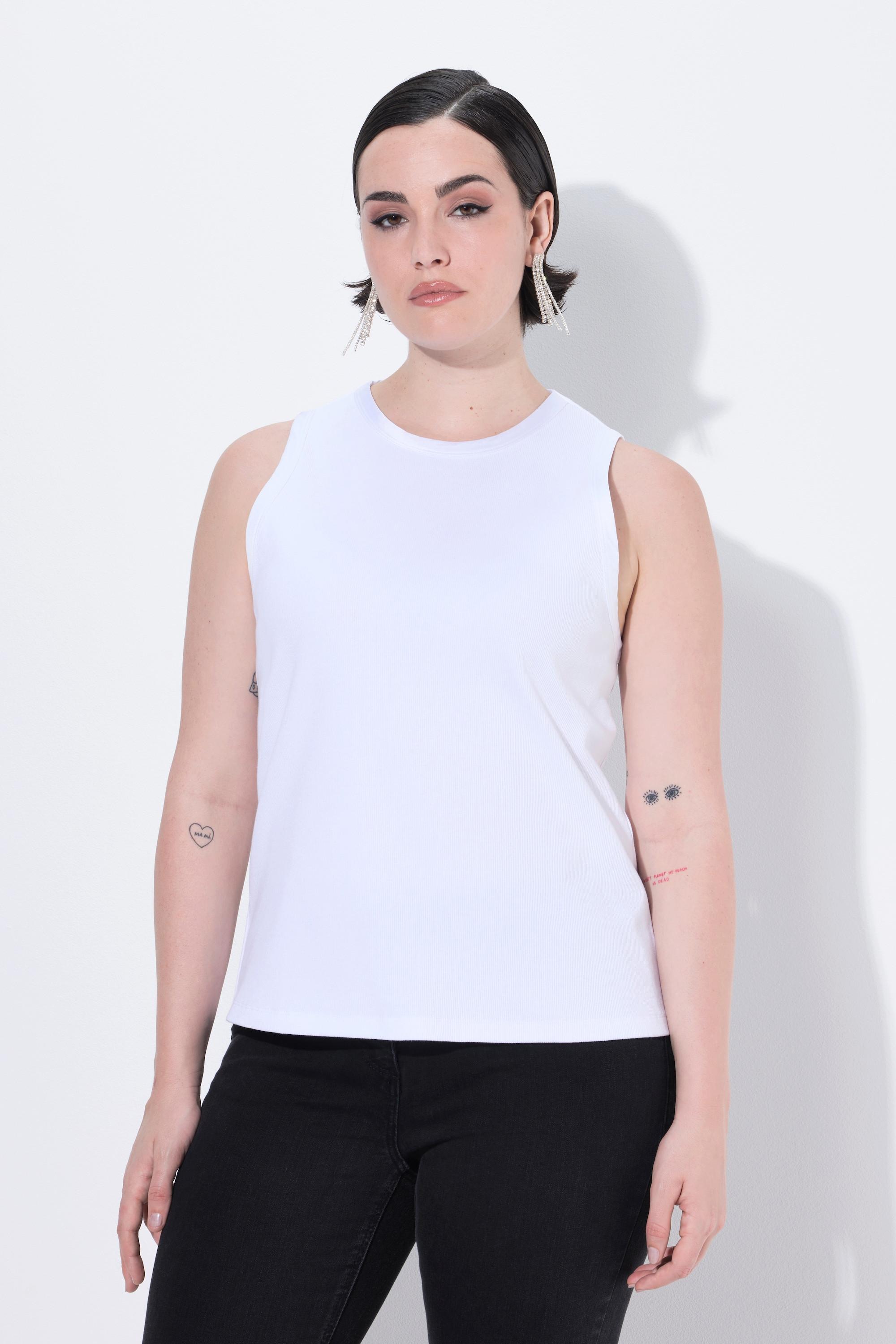 Ulla Popken Ripptop Slim Rundhals ärmellos mit Satinkante  