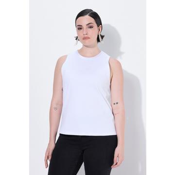 Débardeur fines côtes, liserés en satin, décolleté rond et coupe Slim Fit