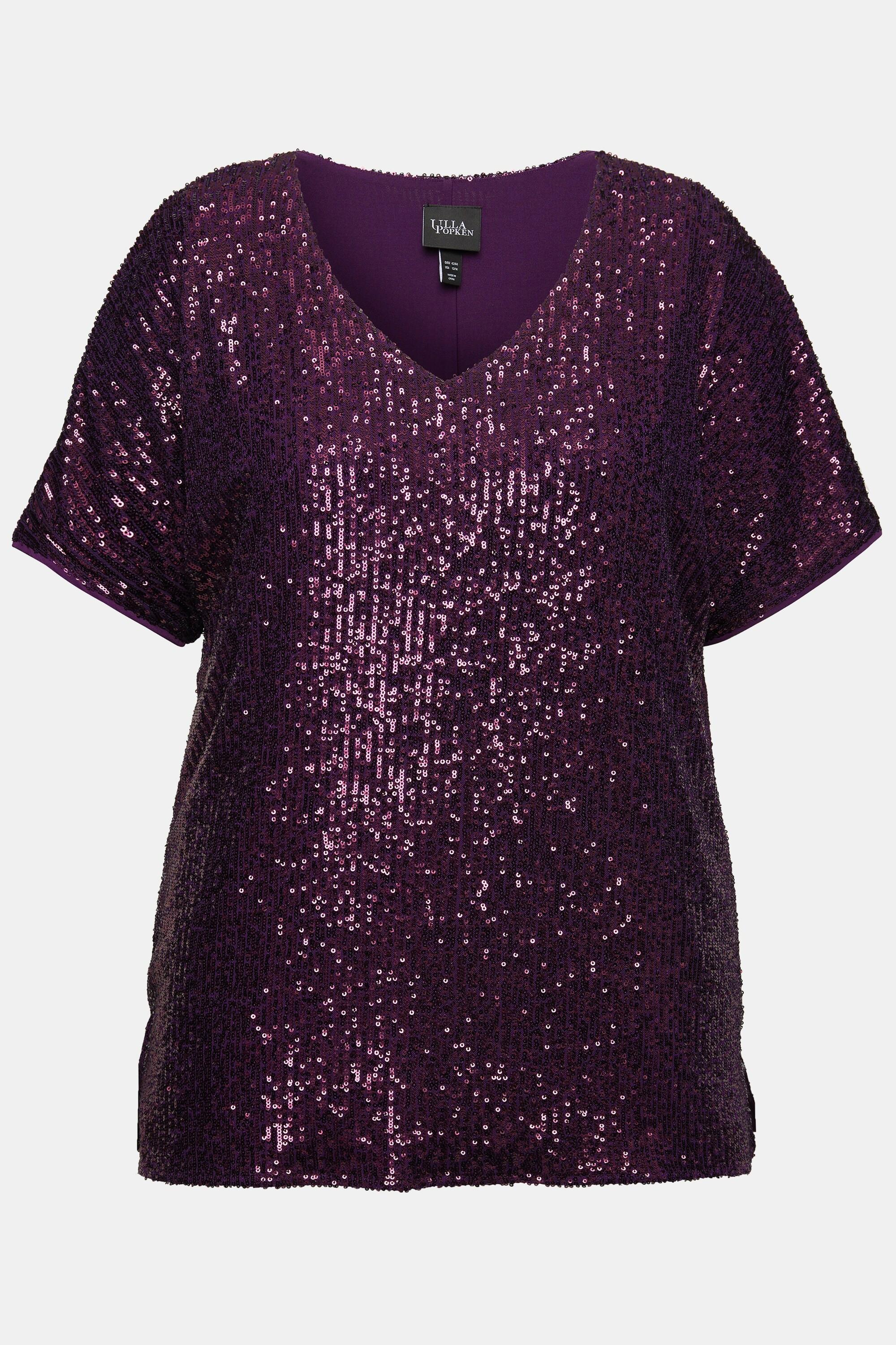 Ulla Popken  Maglia dal taglio oversize con paillettes, scollo a V e mezze maniche 