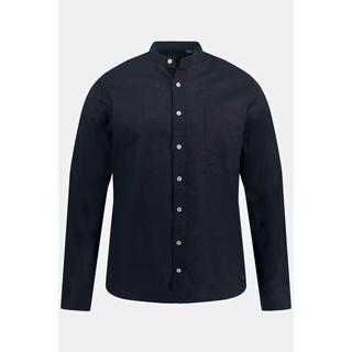 JP1880  Camicia in misto lino dalla vestibilità moderna con colletto alla coreana e maniche lunghe 