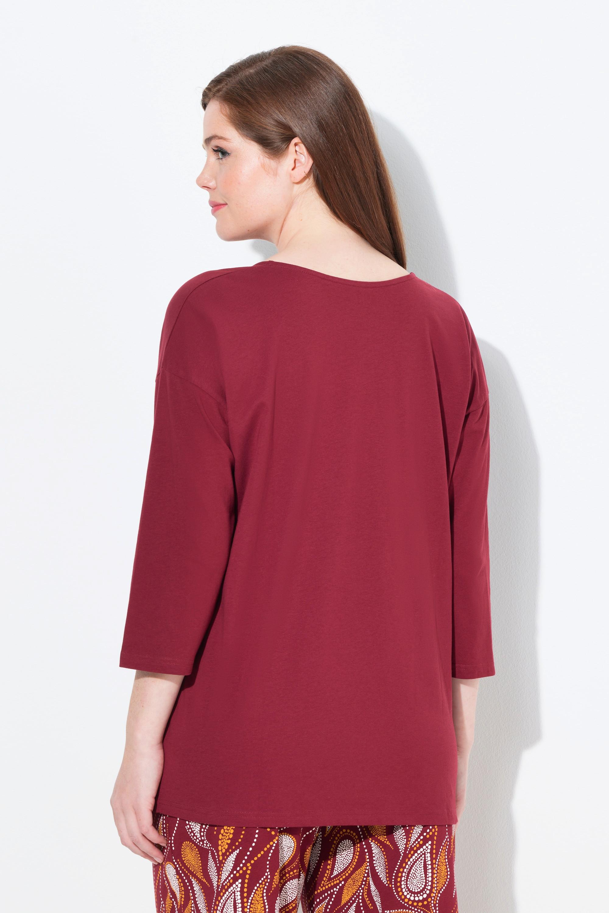 Ulla Popken Maglia pigiama Scollo a V Manica 3/4 Cotone biologico  