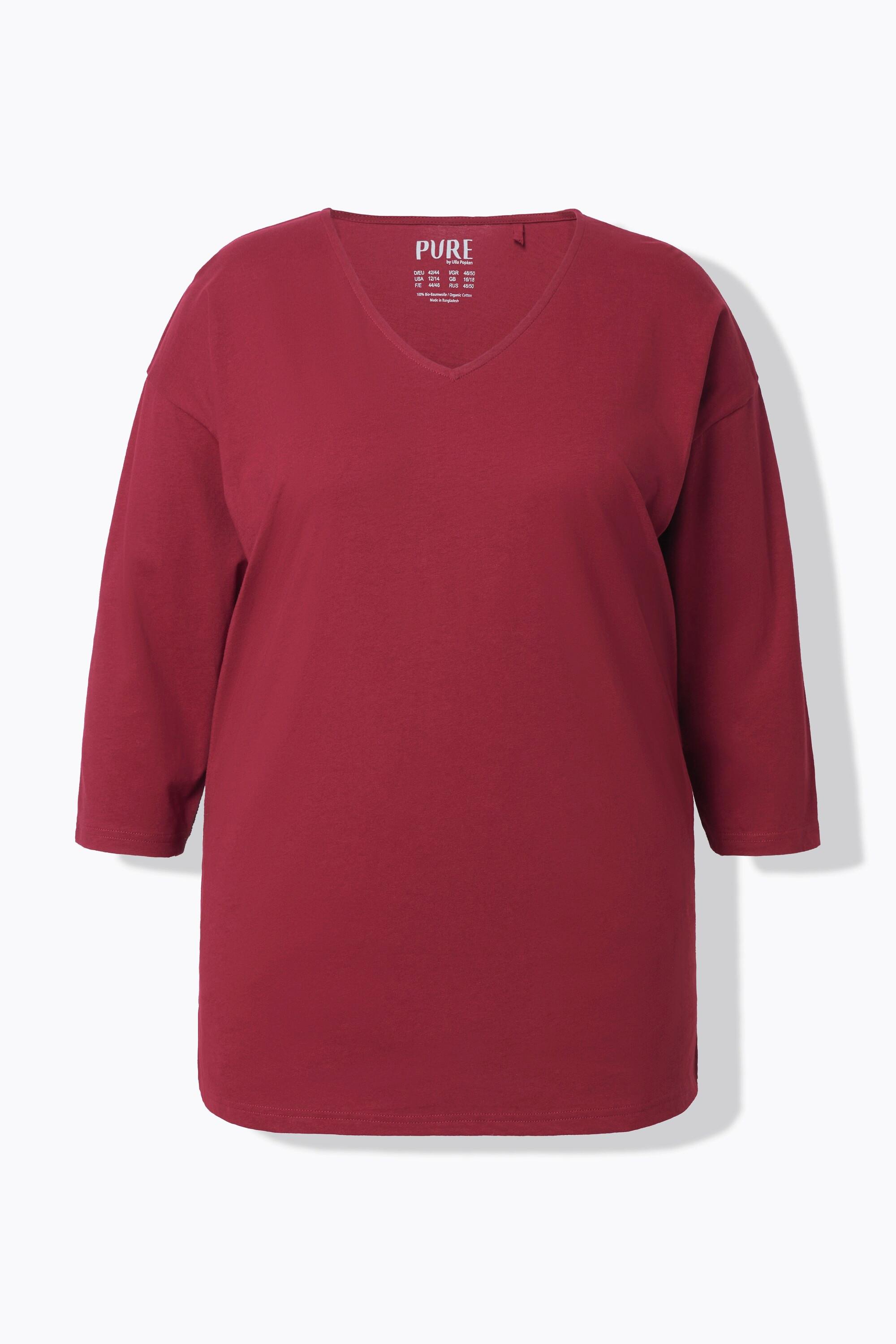 Ulla Popken Maglia pigiama Scollo a V Manica 3/4 Cotone biologico  