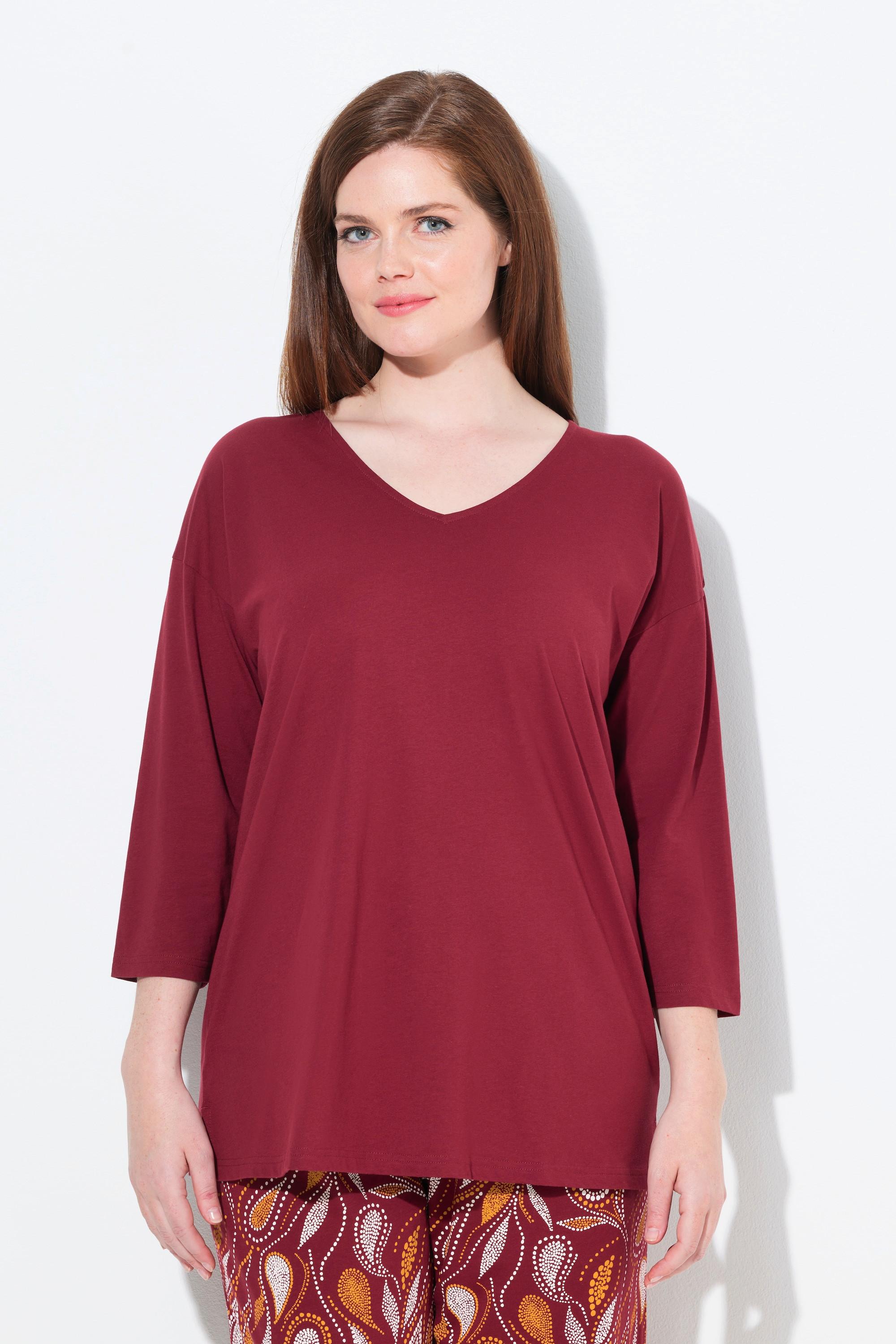 Ulla Popken Maglia pigiama Scollo a V Manica 3/4 Cotone biologico  