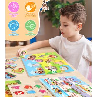 Activity-board  4er-Set Holzpuzzle - Kinderspielzeug - Motorikspielzeug - Puzzlespiel 