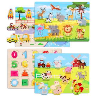 Activity-board  4er-Set Holzpuzzle - Kinderspielzeug - Motorikspielzeug - Puzzlespiel 