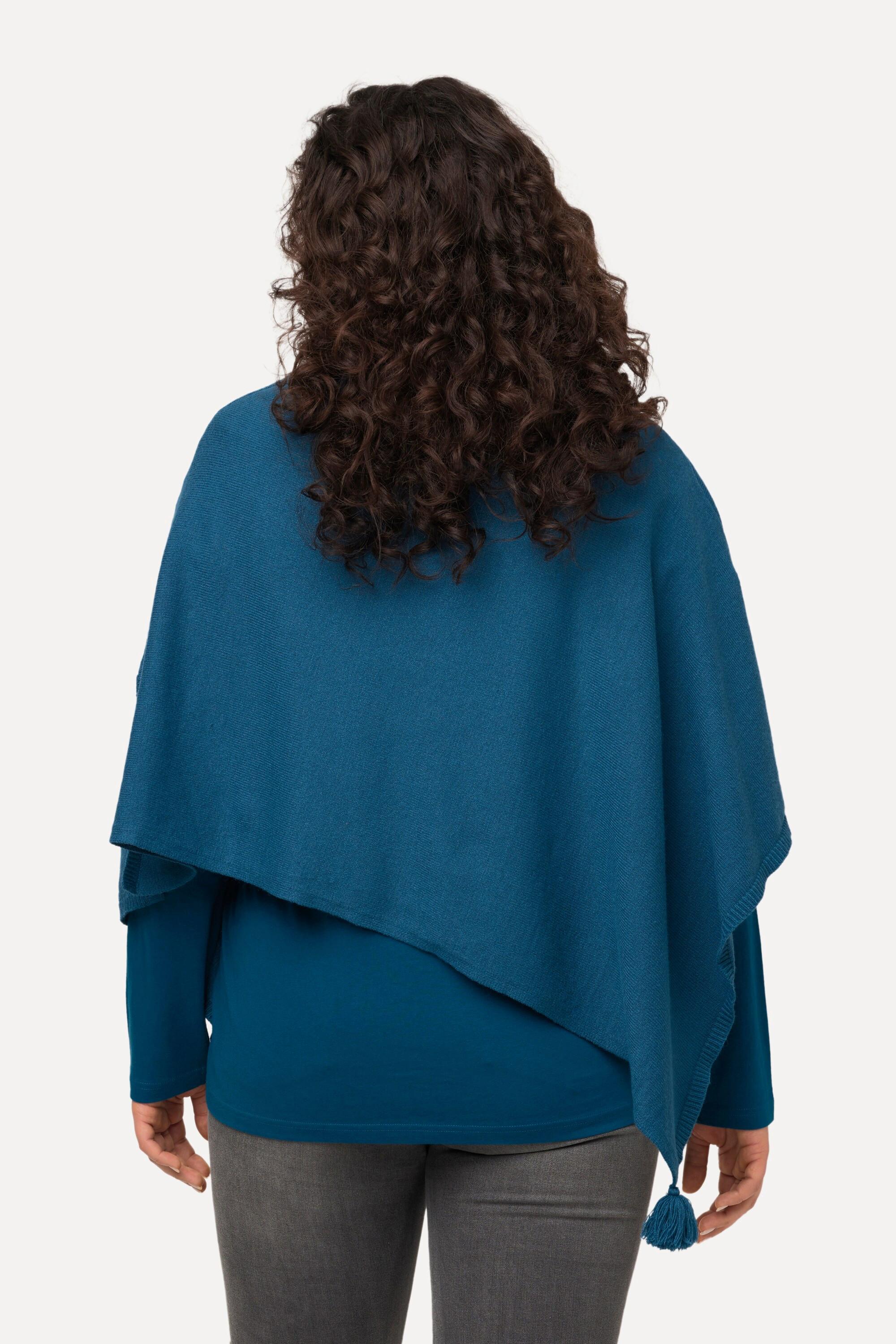 Ulla Popken  Poncho di maglia smanicato con orlo a punta, nappe e scollo a V 