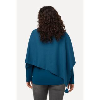 Ulla Popken  Poncho en maille, finition en pointe, pompon, col en V, sans manches 