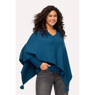 Ulla Popken  Poncho en maille, finition en pointe, pompon, col en V, sans manches 