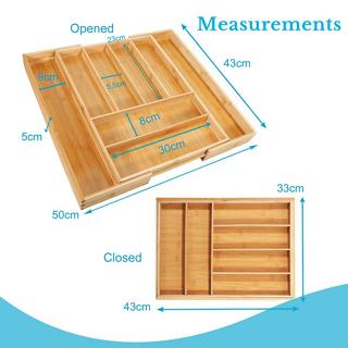 Intirilife Besteckkasten Schubladen Organizer aus Bambus Ausziehbar mit bis zu 8 Fächern  