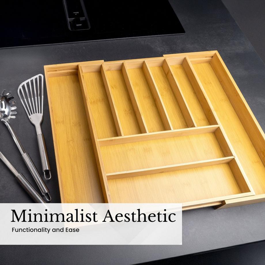 Intirilife Besteckkasten Schubladen Organizer aus Bambus Ausziehbar mit bis zu 8 Fächern  
