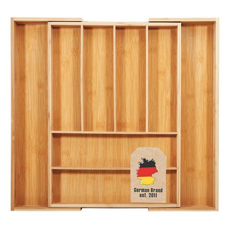 Intirilife Besteckkasten Schubladen Organizer aus Bambus Ausziehbar mit bis zu 8 Fächern  