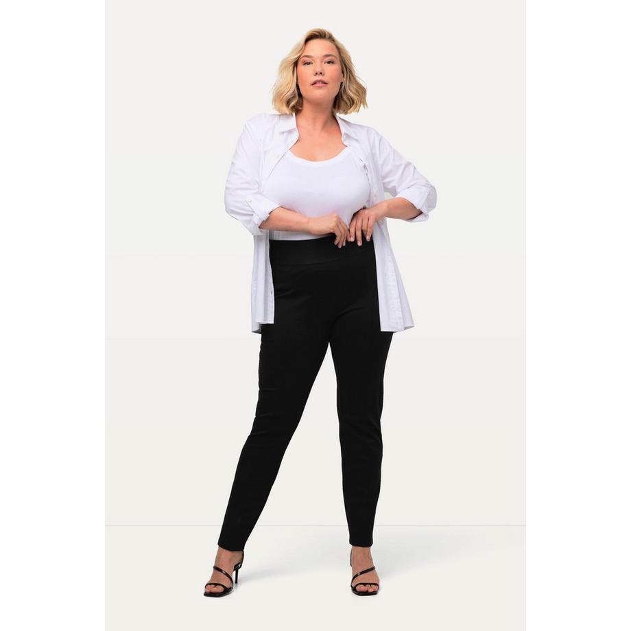 Ulla Popken Pantaloni Sienna Gamba Slim Punto di Roma Cintura Elastica  