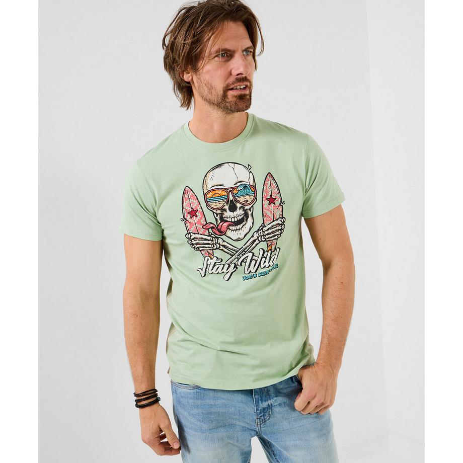 T-shirt graphique crâne et planche de surf