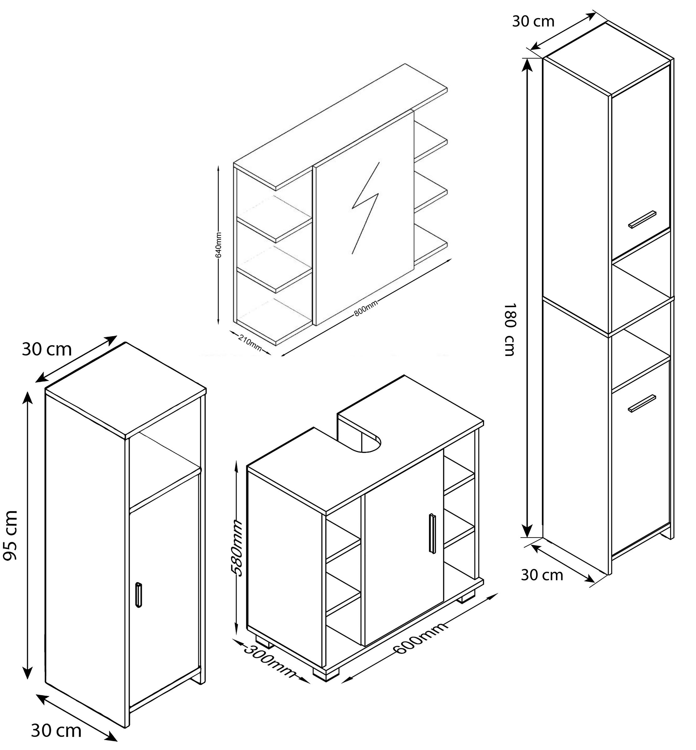 VCM 4 pcs. Meuble de salle de bain complet Zalo ll  