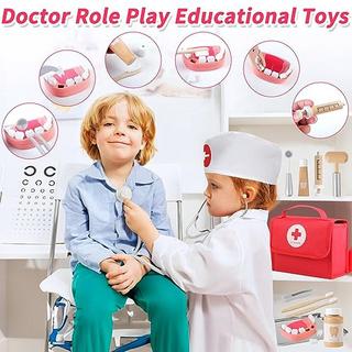 Activity-board  Mallette de médecin mallette de médecin en bois pour enfants avec véritable stéthoscope, blouse de médecin et sac de médecin 