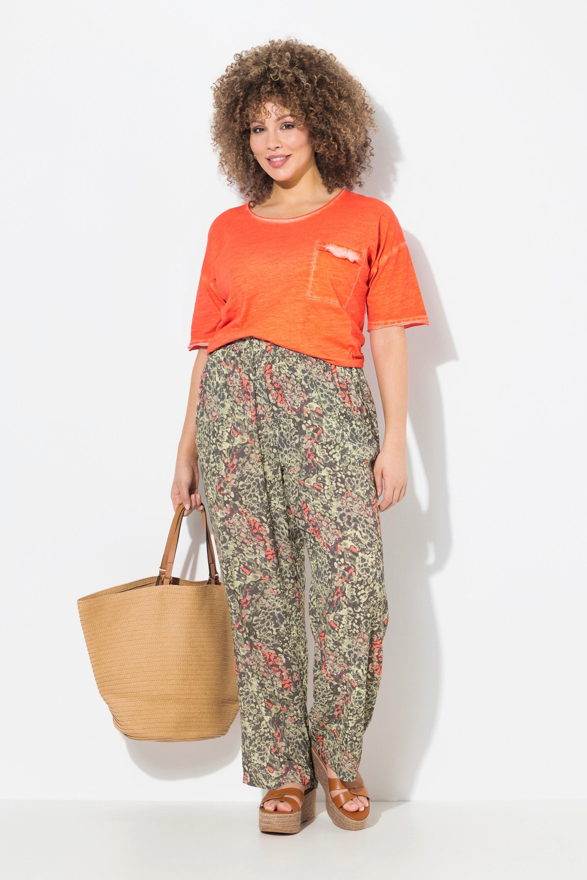 Ulla Popken Rose Kroko Weites Bein Krepp Hose  