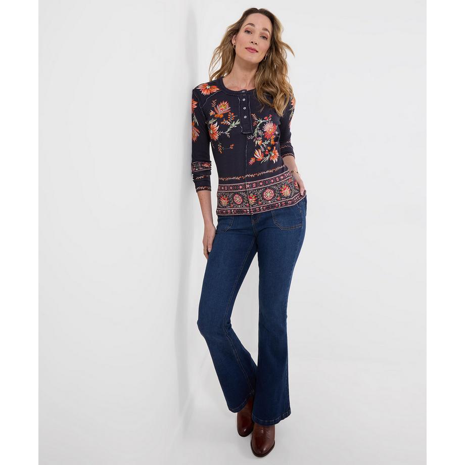 Joe Browns Alice geripptes Henley-Shirt mit Print  