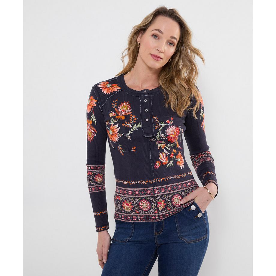 Alice geripptes Henley-Shirt mit Print