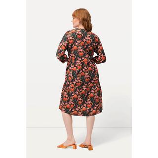 Ulla Popken Abito Tunica Magnolie Taglio Svasato Scollo a V Maniche 3/4  