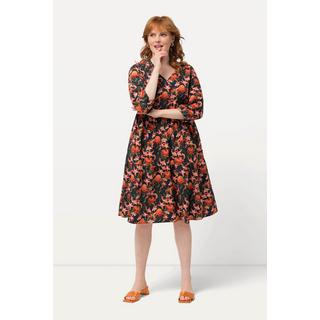 Ulla Popken Abito Tunica Magnolie Taglio Svasato Scollo a V Maniche 3/4  