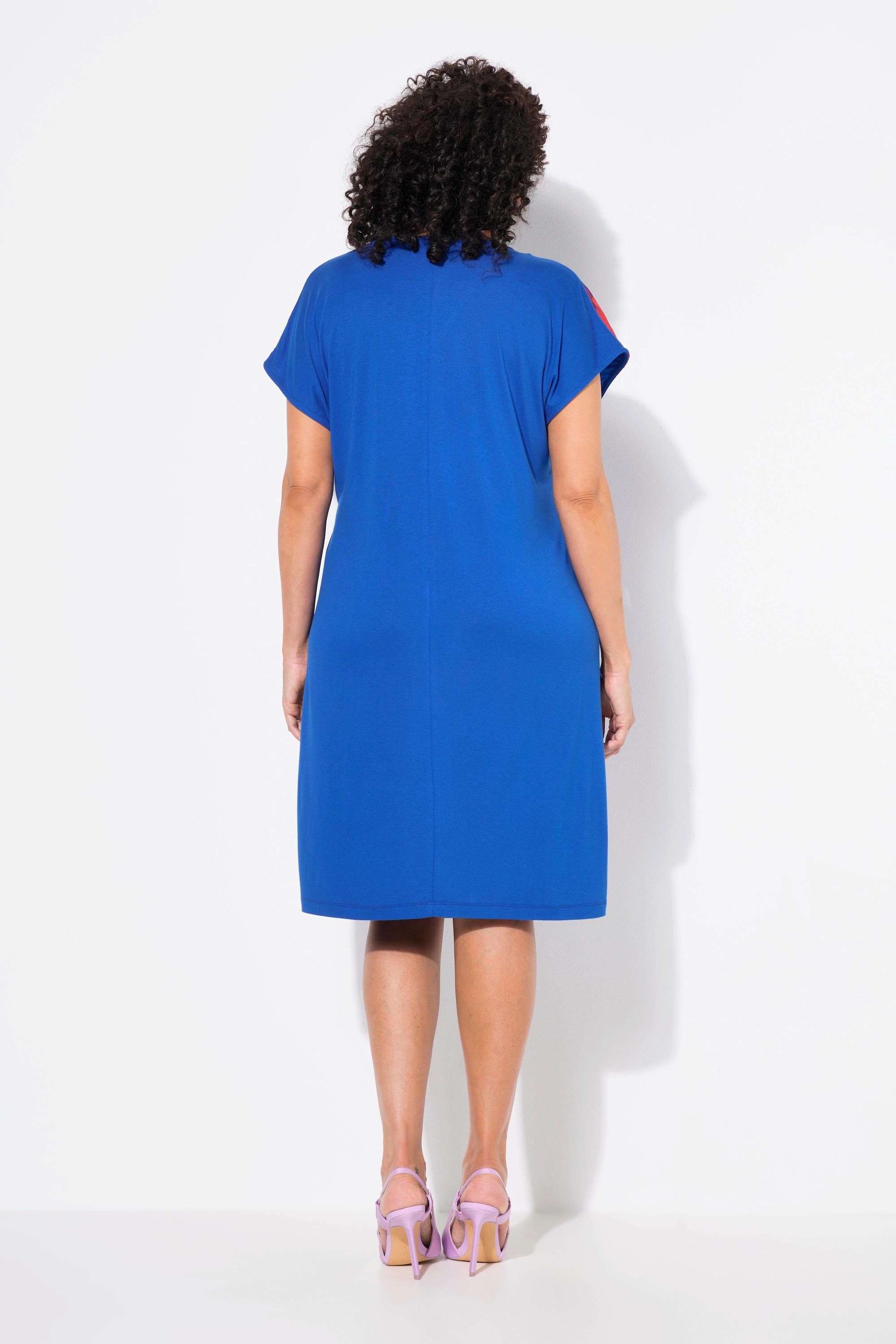 Ulla Popken Jerseykleid Chiffon-Überwurf V-Ausschnitt Halbarm  