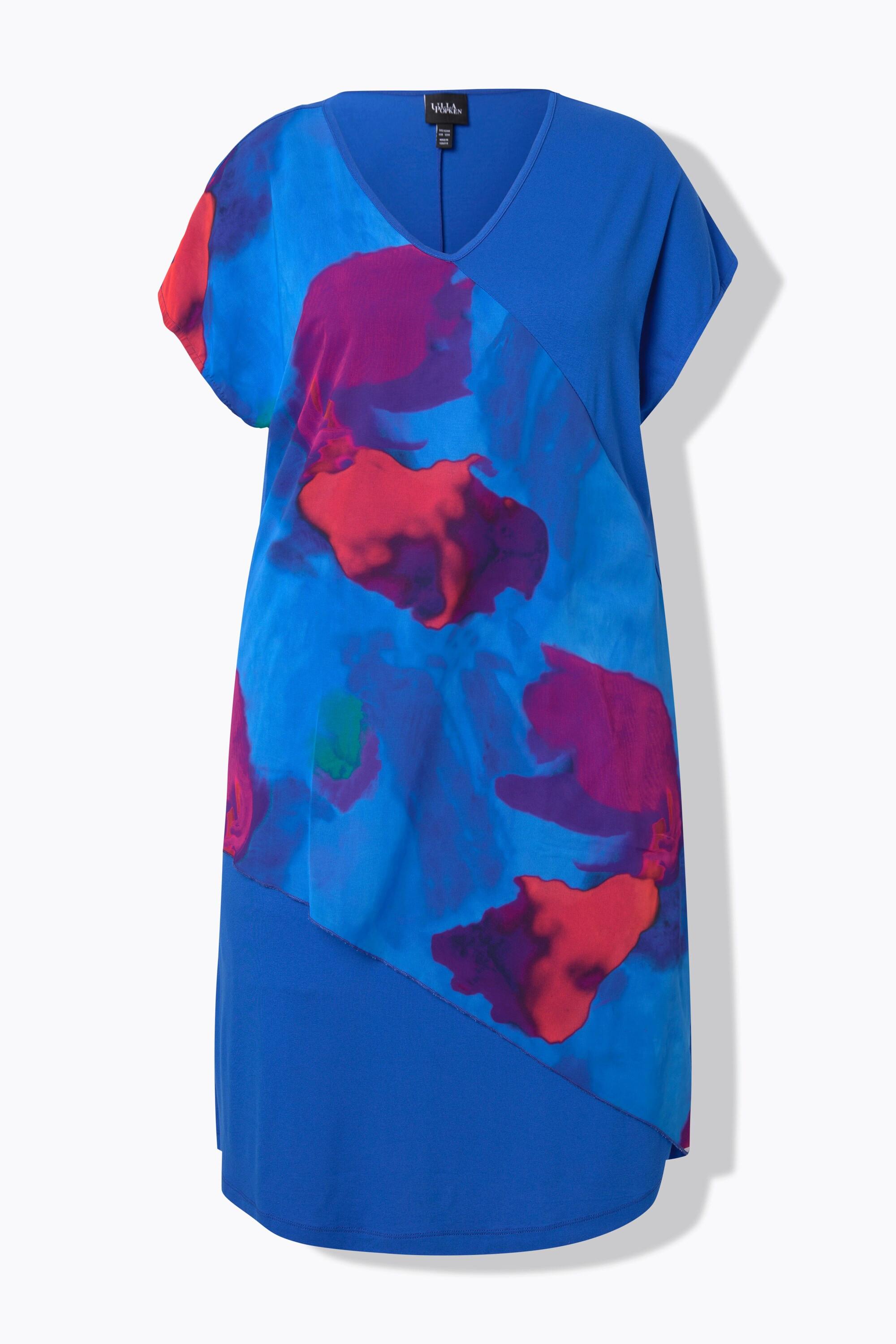 Ulla Popken Jerseykleid Chiffon-Überwurf V-Ausschnitt Halbarm  