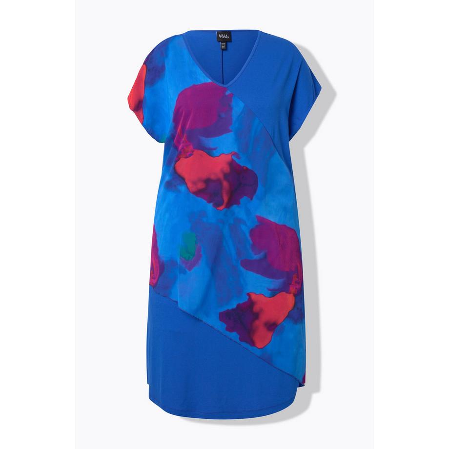 Ulla Popken Jerseykleid Chiffon-Überwurf V-Ausschnitt Halbarm  