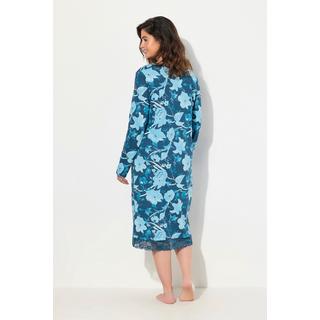 Ulla Popken  Chemise de nuit à fleurs, col en V et manches longues, contient du modal 