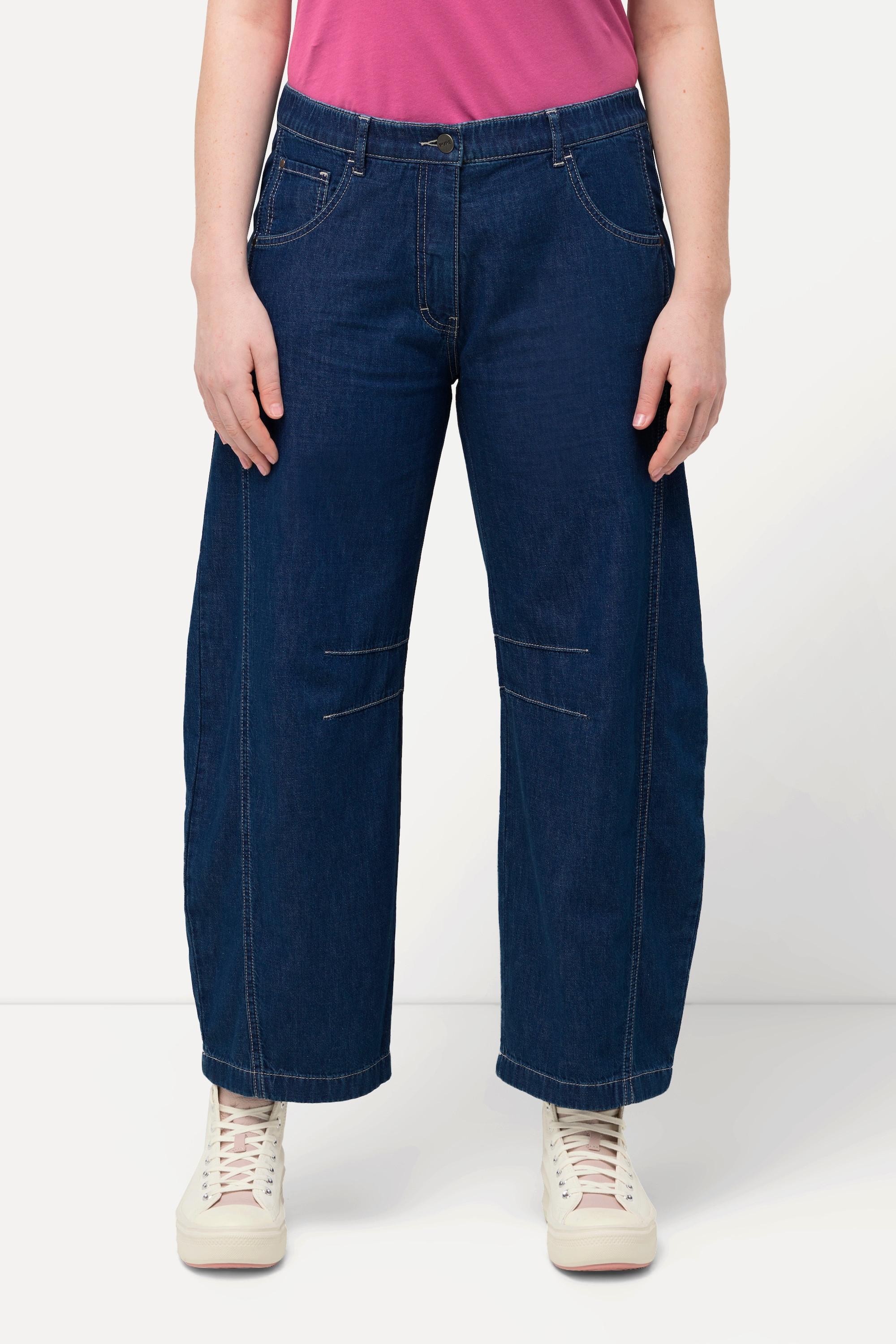 Ulla Popken  Jeans, weites Bein, Ziernaht, Elastikbund, Biobaumwolle 