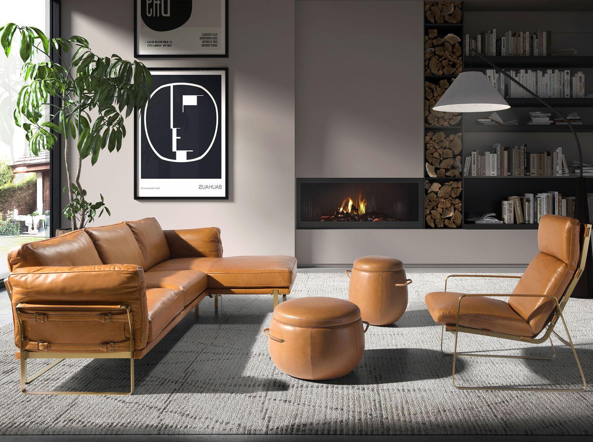 ANGEL CERDA Canapé d'angle droite en cuir camel  