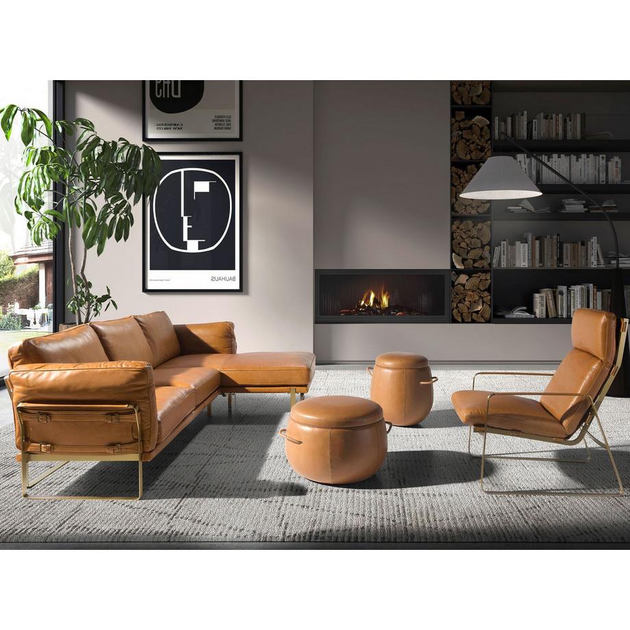 ANGEL CERDA Rechtes Chaiselongue-Sofa in Leder camel  