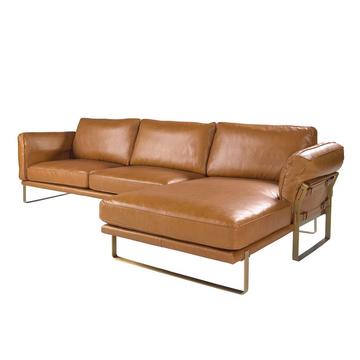 Chaise longue droite en cuir camel