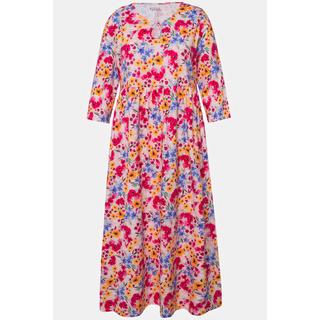 Ulla Popken  Jerseykleid, Blumen, Rundhals, Keyhole, 3/4-Arm 