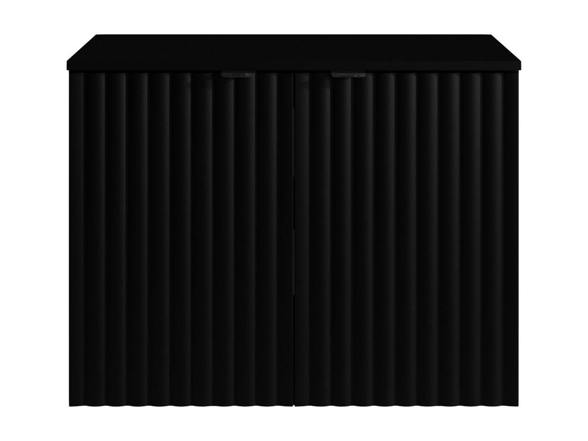 Vente-unique Meuble sous vasque suspendu strié avec planche - Noir - L80 cm - ZILGA  