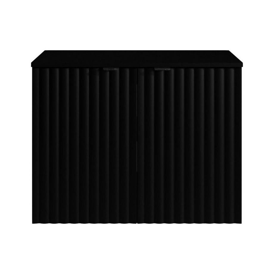 Vente-unique Waschbeckenunterschrank hängend mit Aufsatzplatte - Streifenoptik - Schwarz - 80 cm - ZILGA  