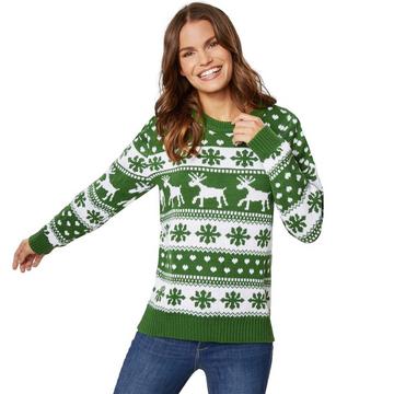 Pullover natalizio Fascino invernale verde-bianco da donna