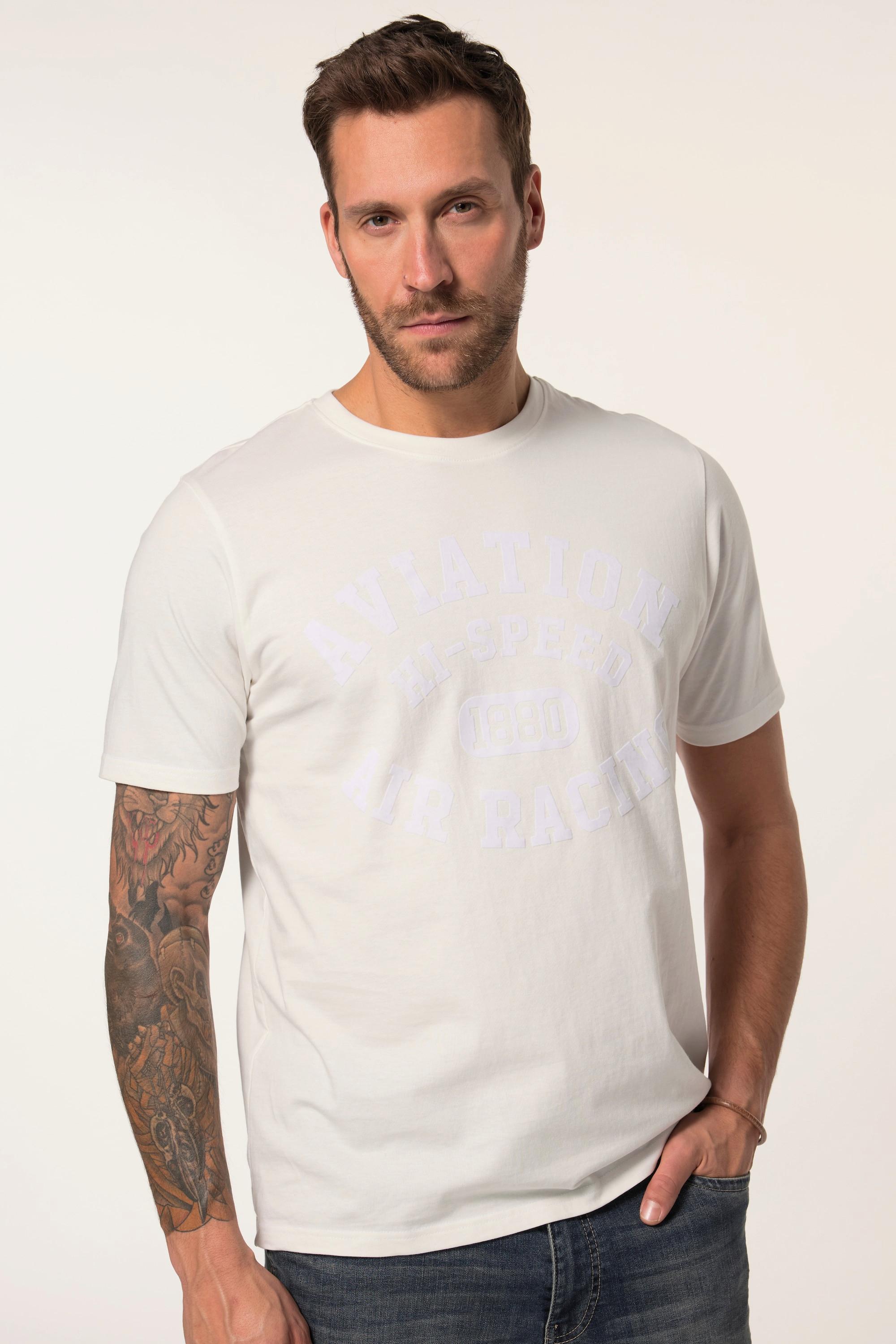 JP1880  T-shirt con righe, mezze maniche e stampa sul petto, fino alla tg. 8XL 