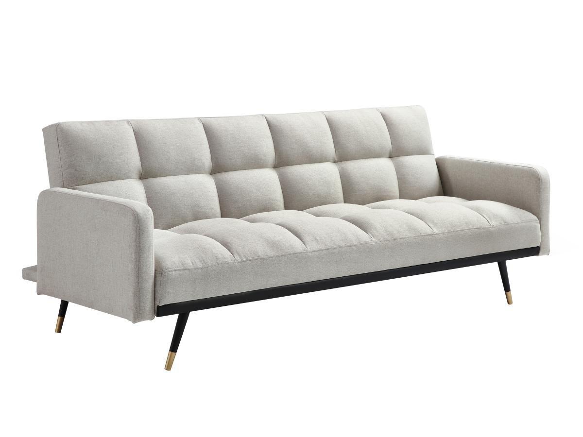 Vente-unique Canapé 3 places convertible en tissu beige ROREMA  