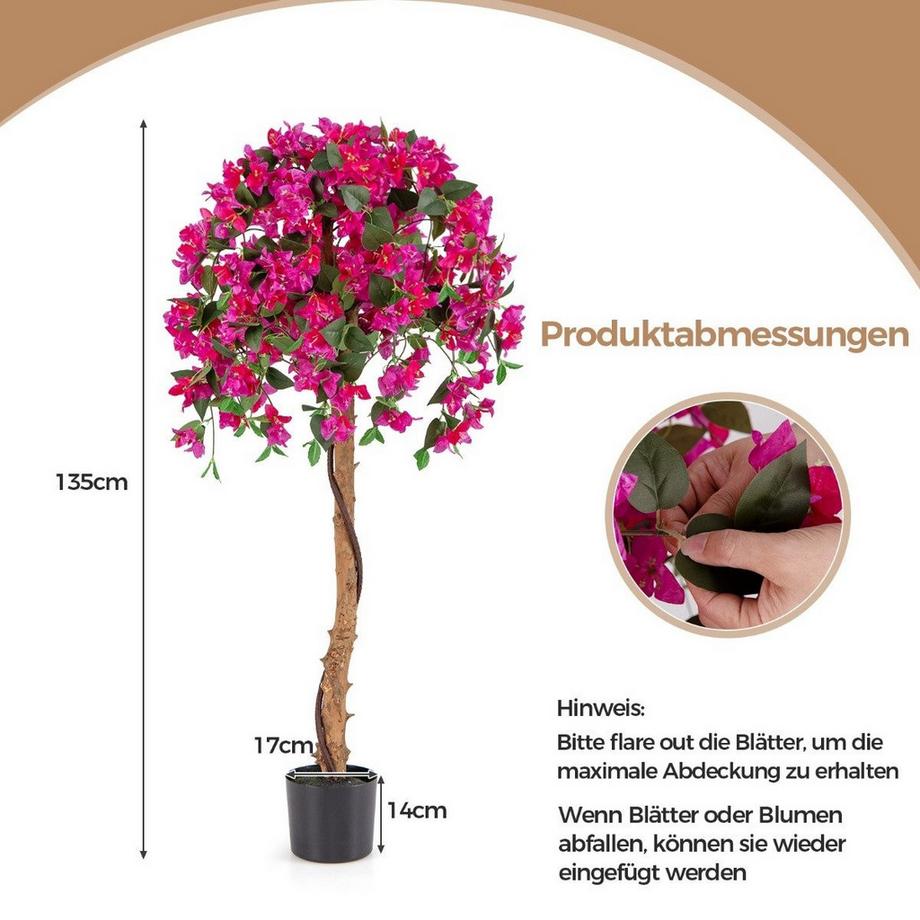 Northix  135 cm Kunstbaum mit Blüten Kunstpflanze im Topf Künstlicher Baum mit Azalee-Blumen 