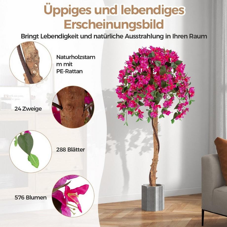 Northix  135 cm Kunstbaum mit Blüten Kunstpflanze im Topf Künstlicher Baum mit Azalee-Blumen 