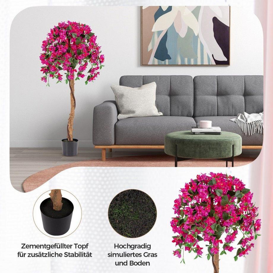 Northix  135 cm Kunstbaum mit Blüten Kunstpflanze im Topf Künstlicher Baum mit Azalee-Blumen 