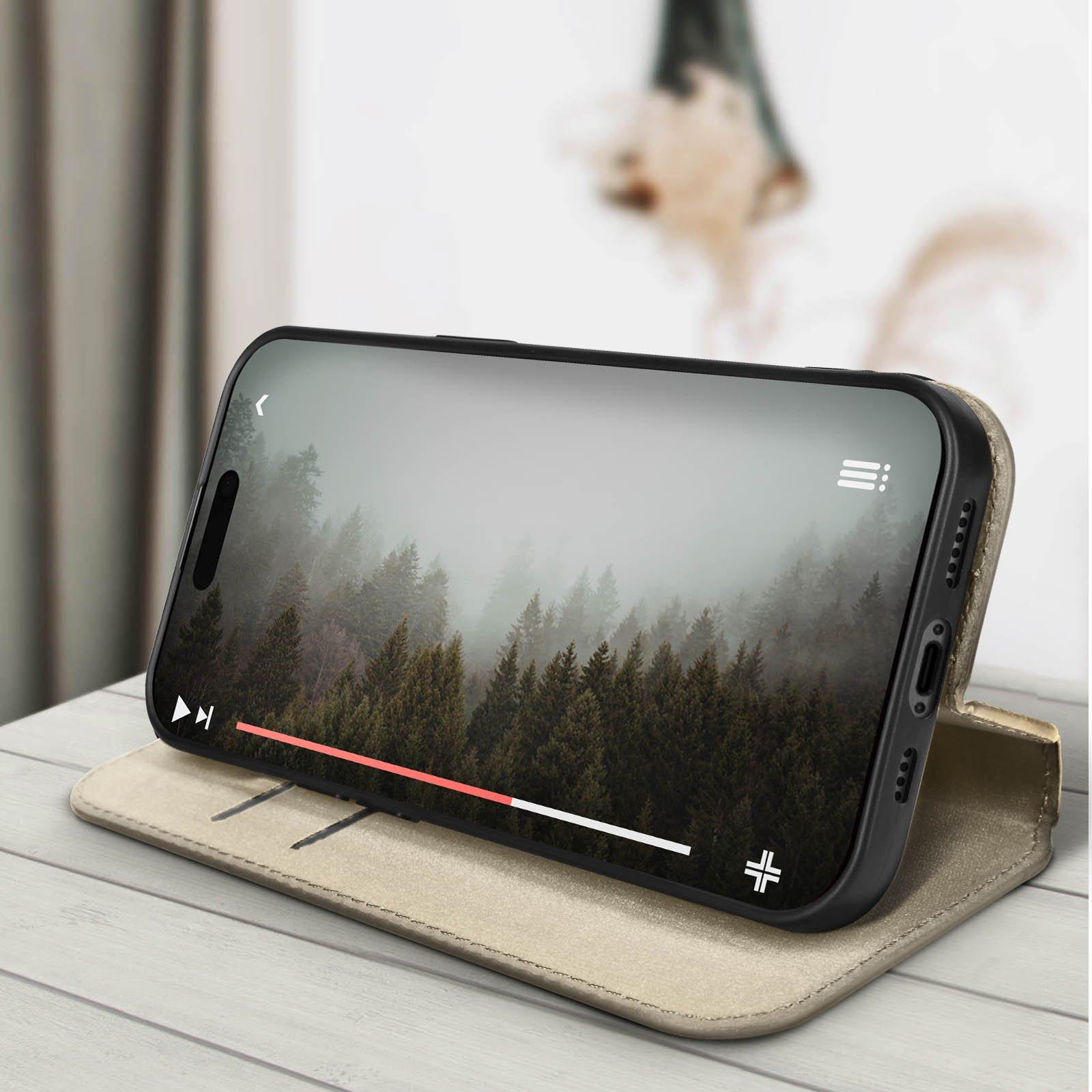 Avizar  Étui Portefeuille iPhone 15 Pro Max Or 