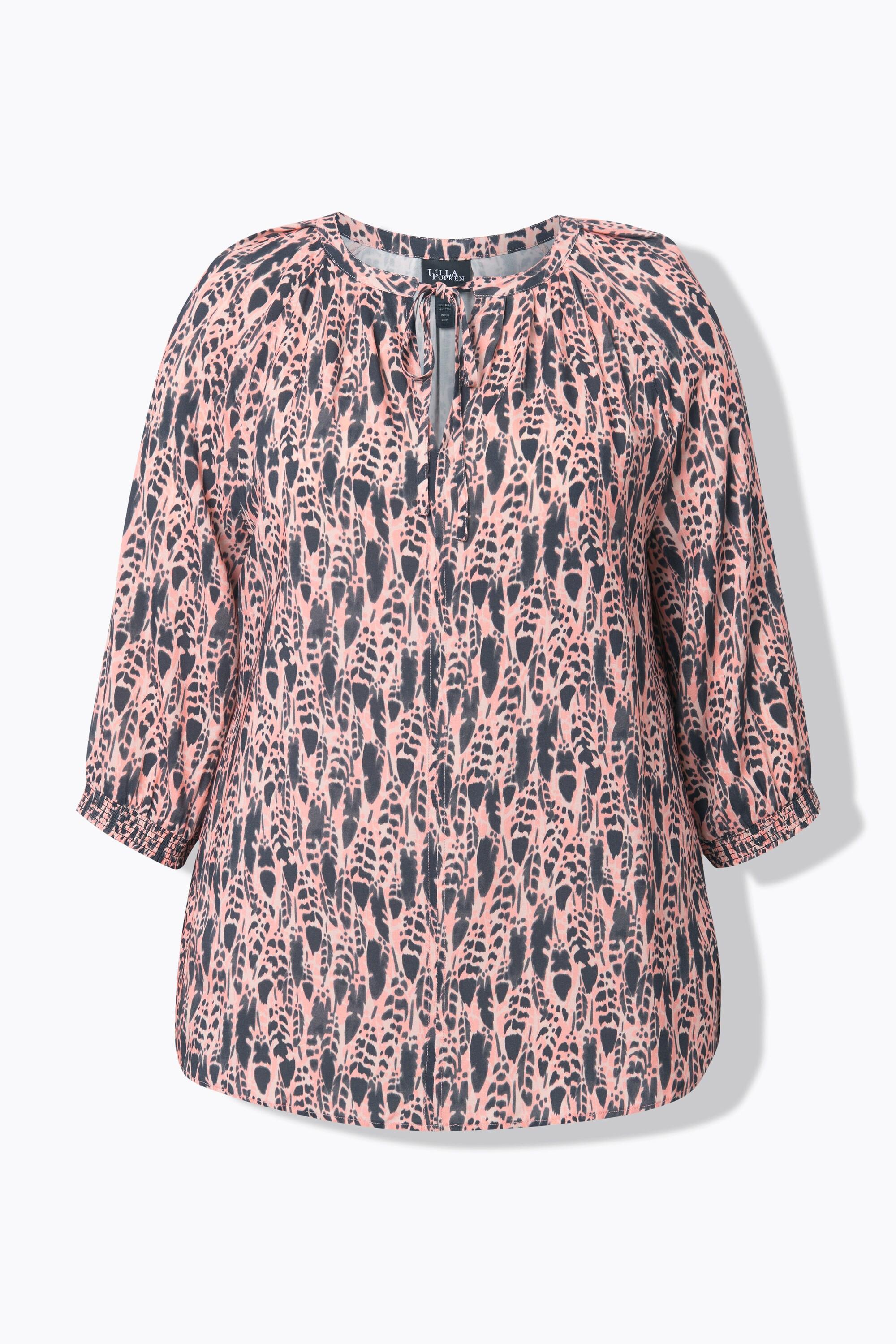 Ulla Popken Bluse Federn Tunika-Ausschnitt 3/4-Arm  