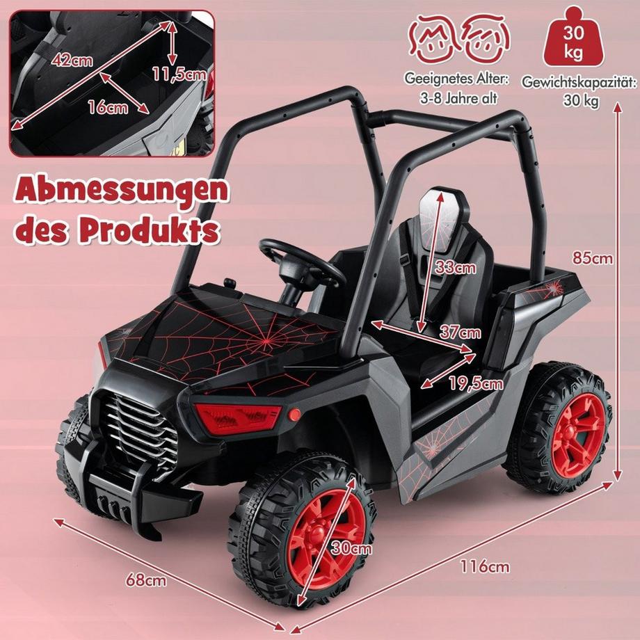 B2X  Kinder Elektroauto mit 2,4G Fernsteuerung 24V Elektrofahrzeuge UTV für Kinder ab 3 Jahre Schwarz 