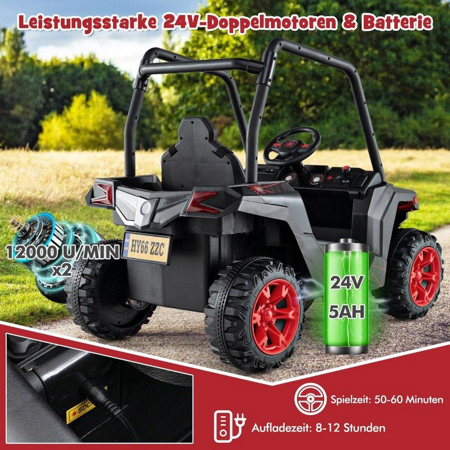 B2X  Kinder Elektroauto mit 2,4G Fernsteuerung 24V Elektrofahrzeuge UTV für Kinder ab 3 Jahre Schwarz 